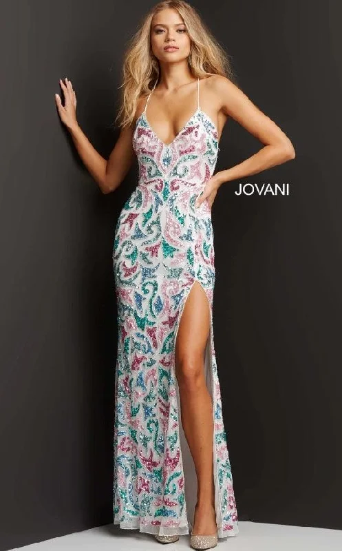 Jovani 08557 Spaghetti Strap Long Formal Prom Gown