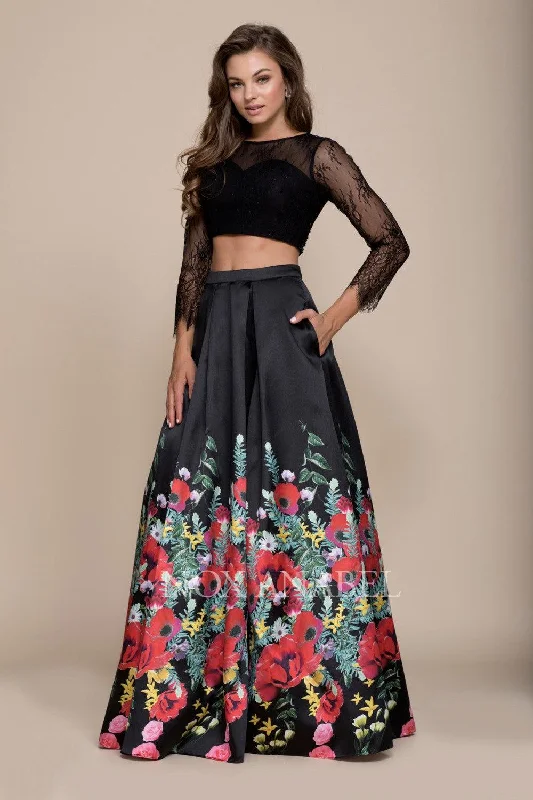 Long Two Piece Lace Crop Top Prom Dress