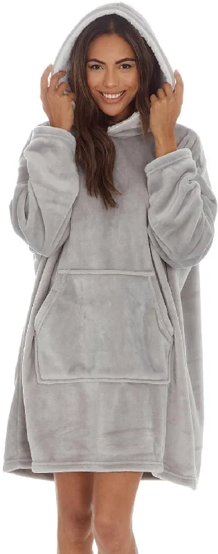 Slumber Party Fleece Oversized Womens Blanket Hoody - Grey