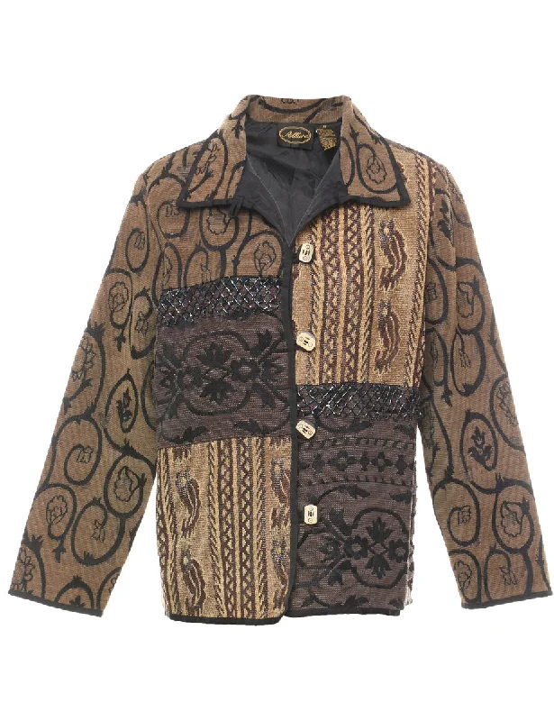 Black, Brown & Light Brown Patterned Tapestry Jacket - M