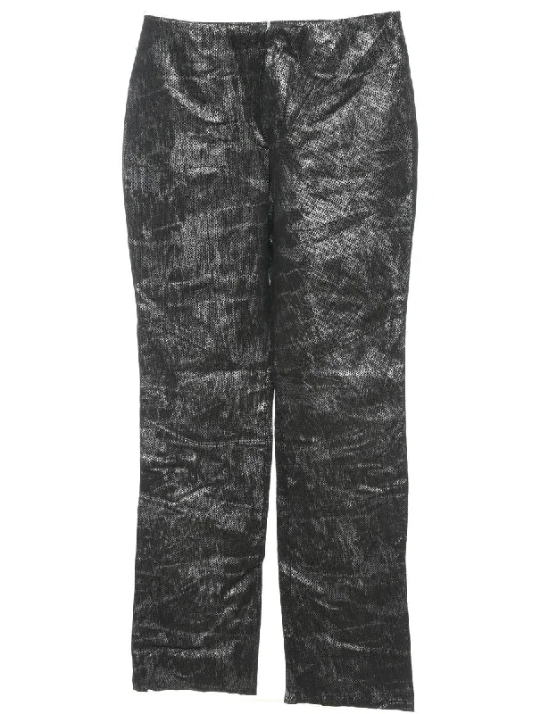 Black Faux Leather Snakeskin Y2K Pattern Trousers - W32 L35