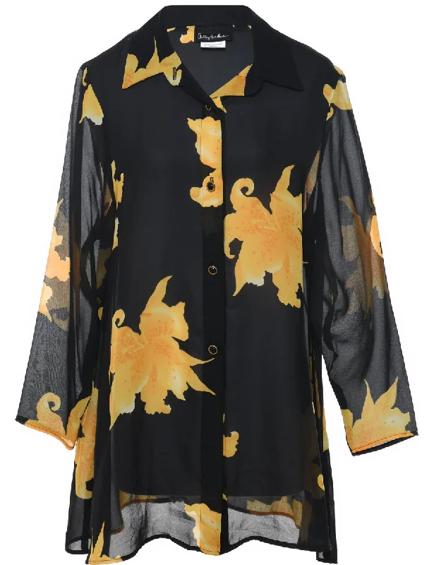 Black Floral Blouse - L