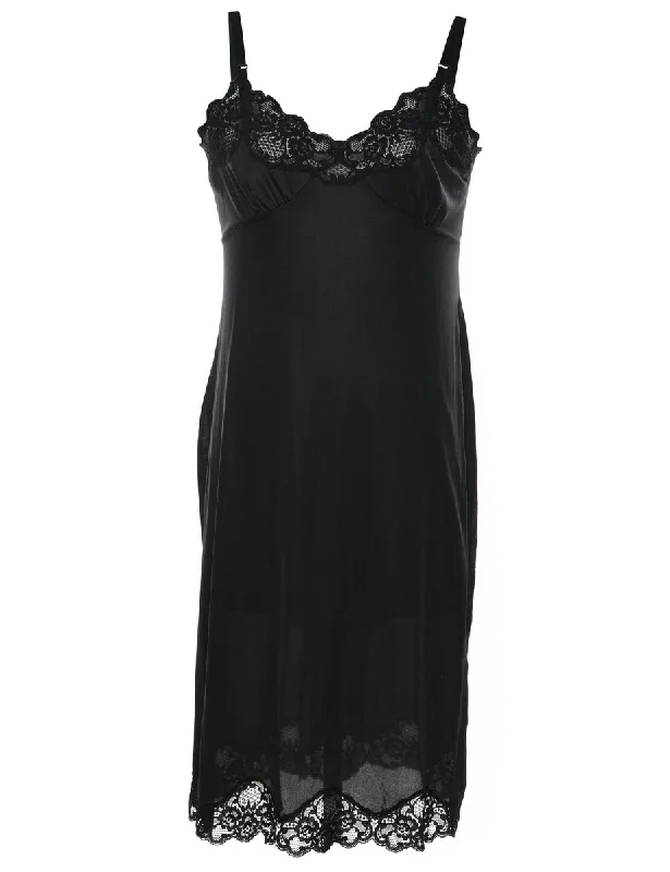 Black Lace Trim Slip Dress - S