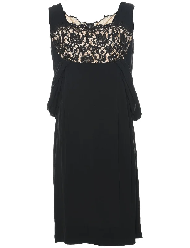 Black Lace Trim Vintage Dress - M