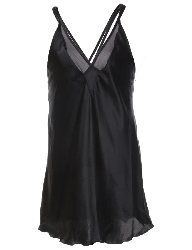 Black Shiny Slip Dress - M