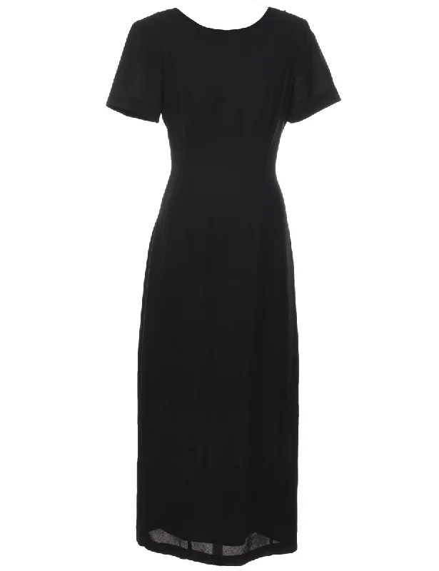 Black Short-Sleeve Maxi Evening Dress - M