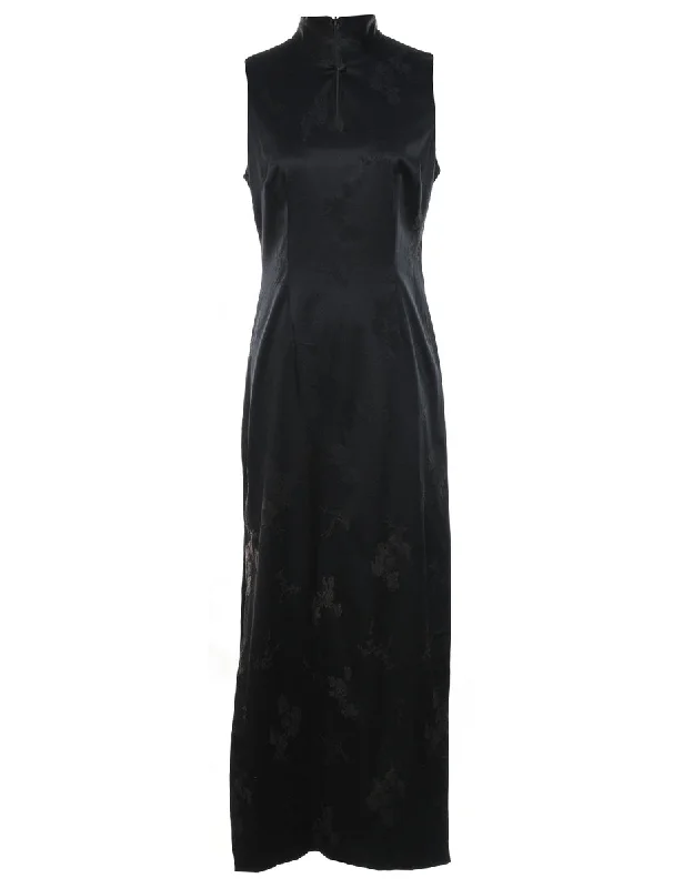 Black Silky High Neck Evening Dress - S