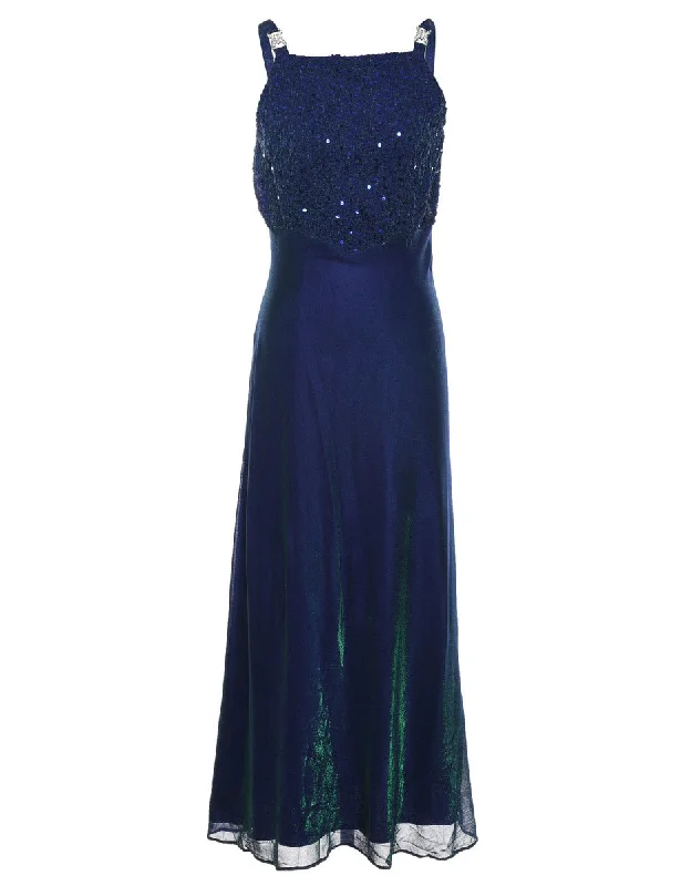 Blue Sparkly Sequined & Embellished Party Dress - S