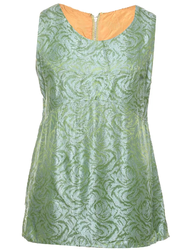 Brocade Design Green 1960s Mini Dress - L