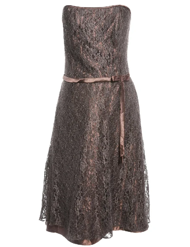 Brown Sleeveless Party Dress - M