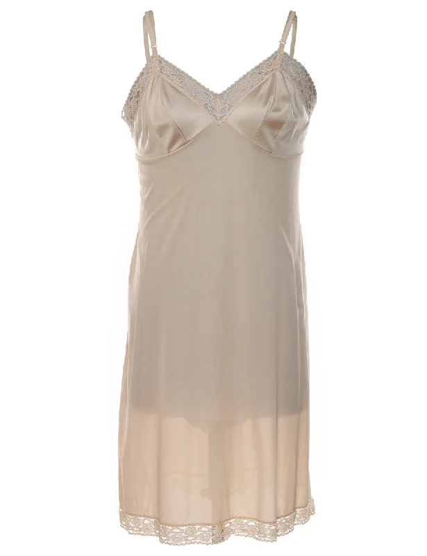 Champagne Lace Trim Slip Dress - S