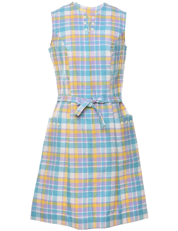 Checked 1960s Multi-Colour Dress - M