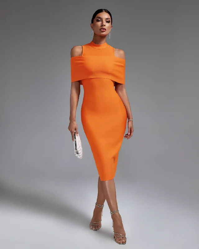 Chic Cold-Shoulder Mock Neck Bandage Dress for Effortless Elegance