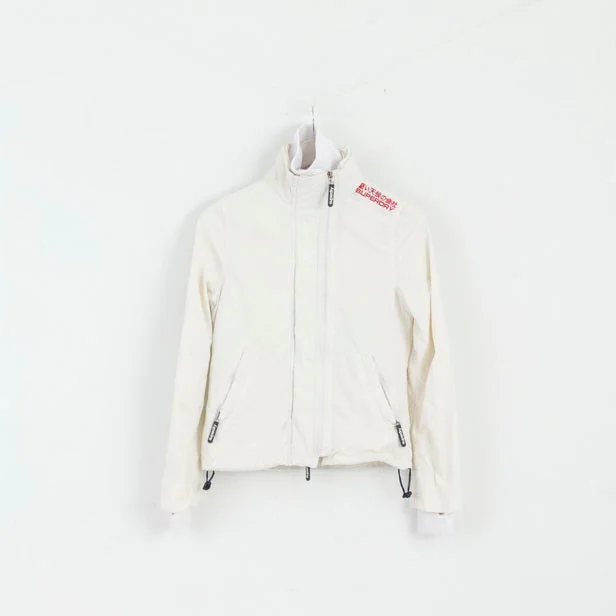 Superdry Womens S Jacket Cream Nylon 3 Zippers Lightweight Top