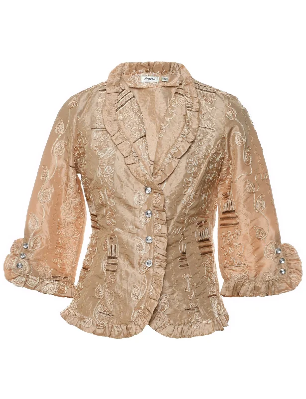 Embellished Beige Metallic Jacket - S