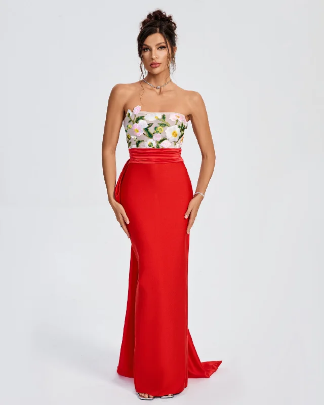 Rosalie™ | Floral Embroidered Corset Bow-Draped Dress