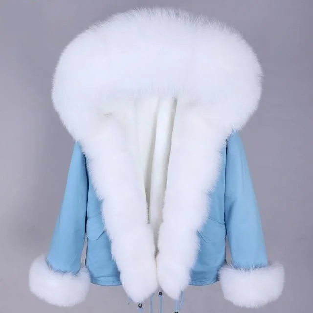 Full Sleeve Natural Raccoon Fox Fur Coat Thick Warm Winter Parka with Hood