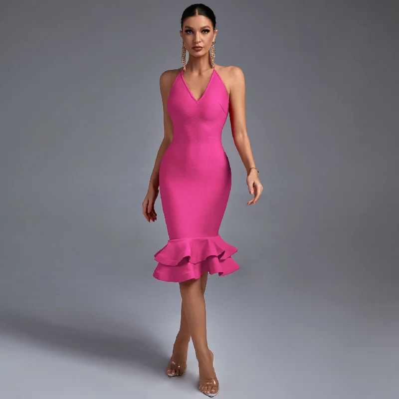 Halter Over Knee Fishtail Bandage Dress