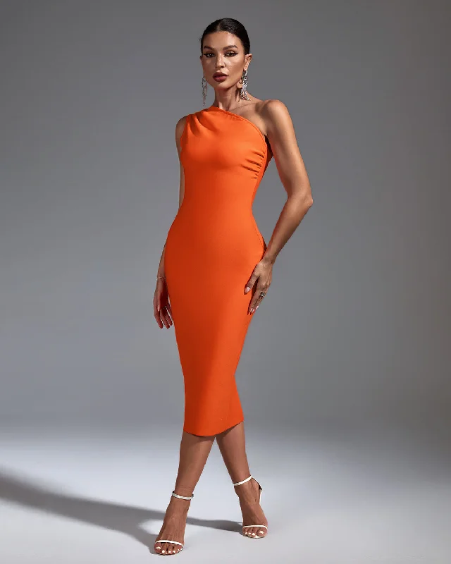 One Shoulder Sleeveless Midi Bandage Dress