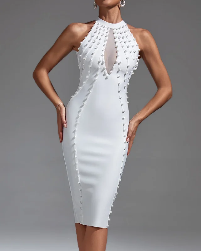 Pearl Embellished Midi Bandage Dress