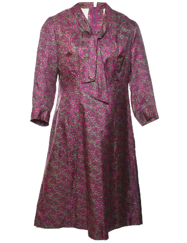 Purple & Green Patterned Dress - M