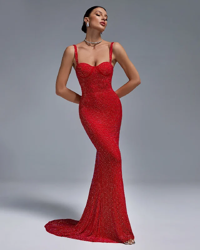 Rivet-Embellished Mermaid Evening Dress