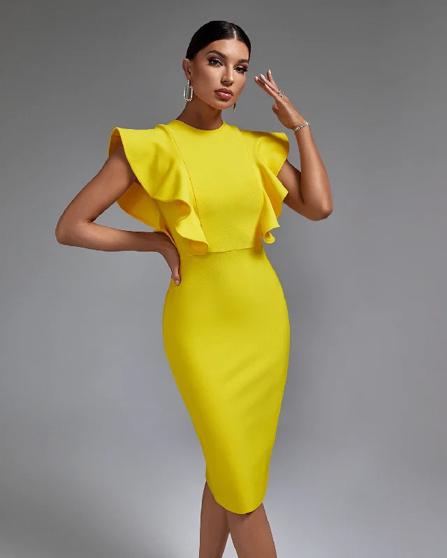 Chic Ruffle-Trimmed Midi Dress for a Stunning Look