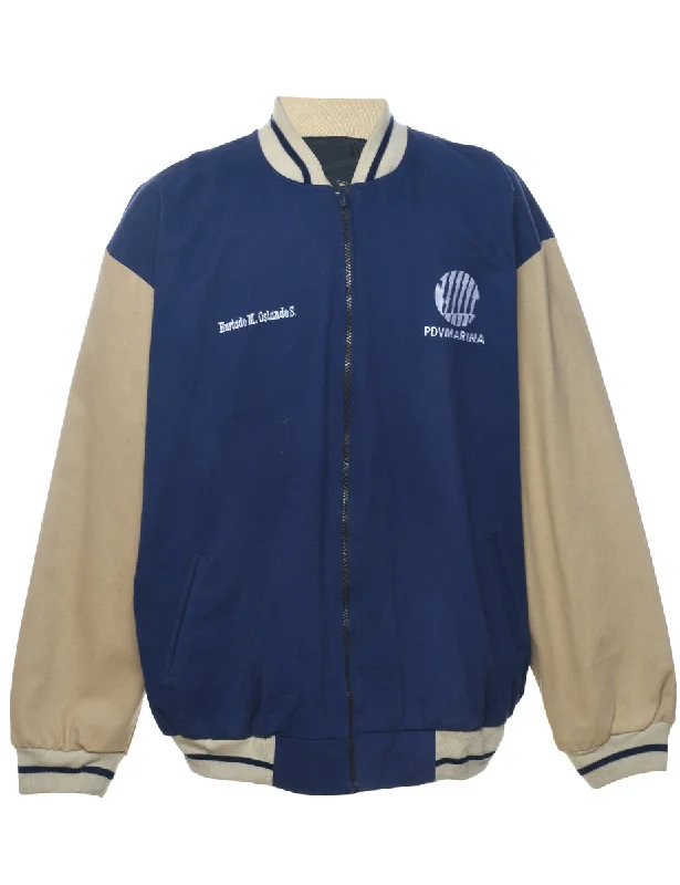 Two-Tone Beige & Navy Bomber Jacket - L