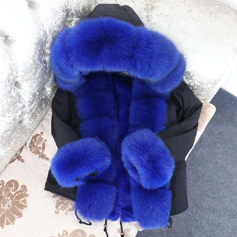 Women's Big Thick Winter Parka Real Fox Raccoon Fur Hood Jacket with Zipper