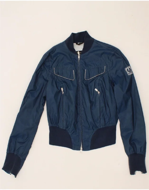 BELSTAFF Womens Crop Bomber Jacket IT 40 Small Navy Blue Polyamide