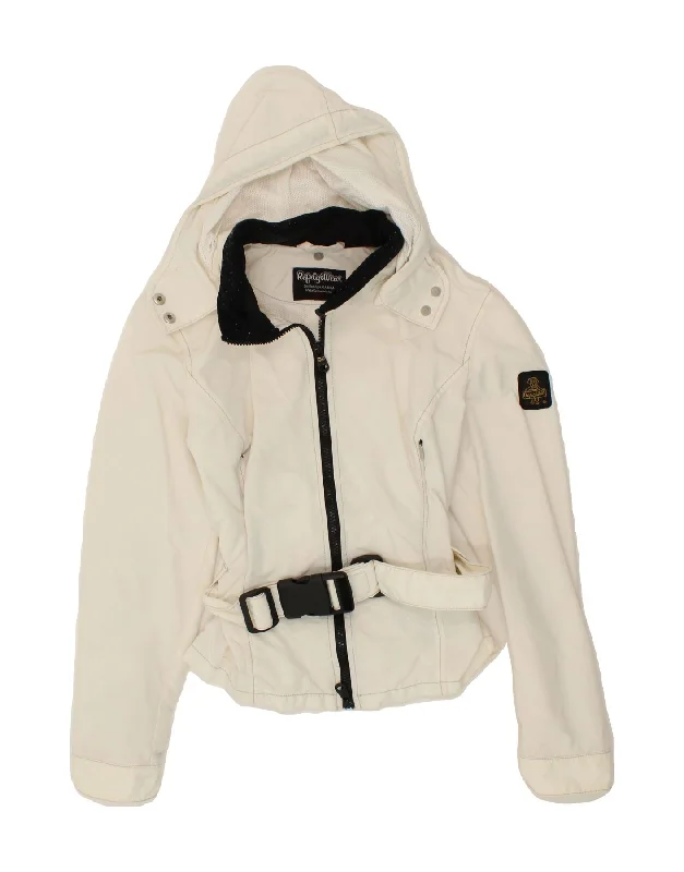 REFRIGIWEAR Womens Cruz Crop Hooded Bomber Jacket UK 8 Small White