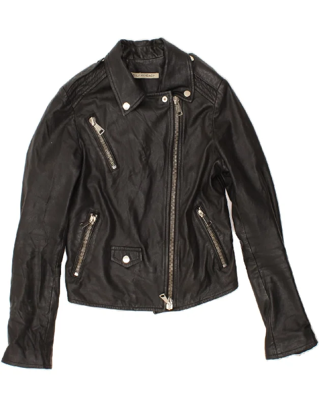 SILVIAN HEACH Womens Crop Leather Biker Jacket UK 10 Small Black Leather