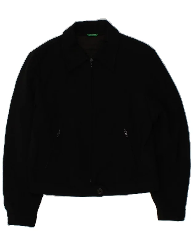 BENETTON Womens Crop Bomber Jacket UK 6 XS Black Polyester