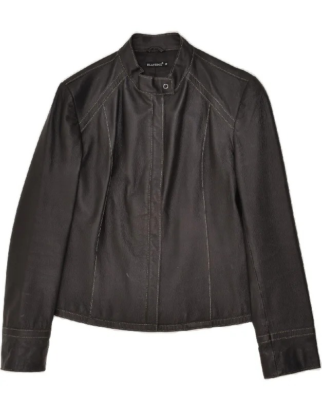 BLASTING Womens Crop Leather Jacket UK 12 Medium Black Leather