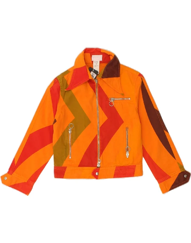 CUSTO BARCELONA Womens Crop Bomber Jacket IT 36 Small Orange Colourblock