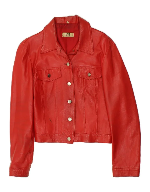 L'EQUIPE Womens Crop Leather Jacket UK 12 Medium Red Leather