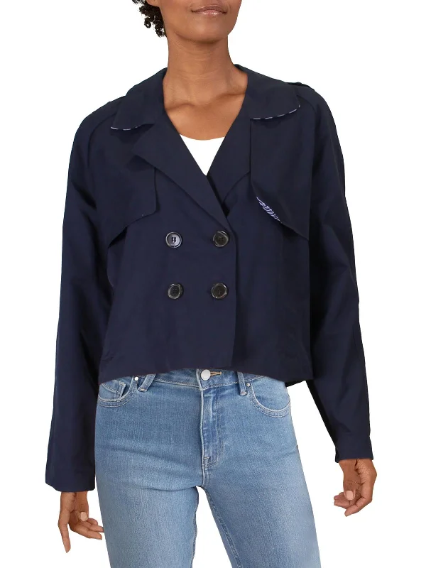 Maison Jules Women's Crop Cold Weather Trench Jacket Blue Size Medium