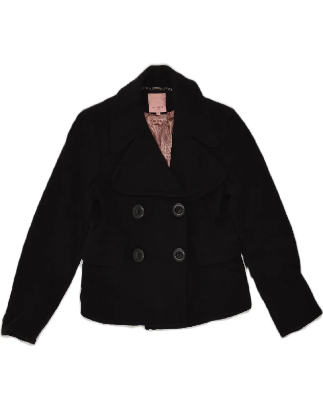 TED BAKER Womens Crop Pea Coat Size 3 Medium Black Virgin Wool