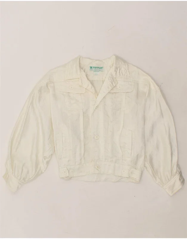 VINTAGE Womens Crop Bomber Jacket IT 32 2XS Off White Polyamide