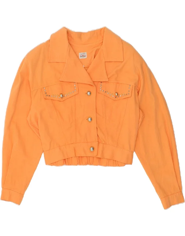 VINTAGE Womens Crop Graphic Bomber Jacket UK 10 Small Orange