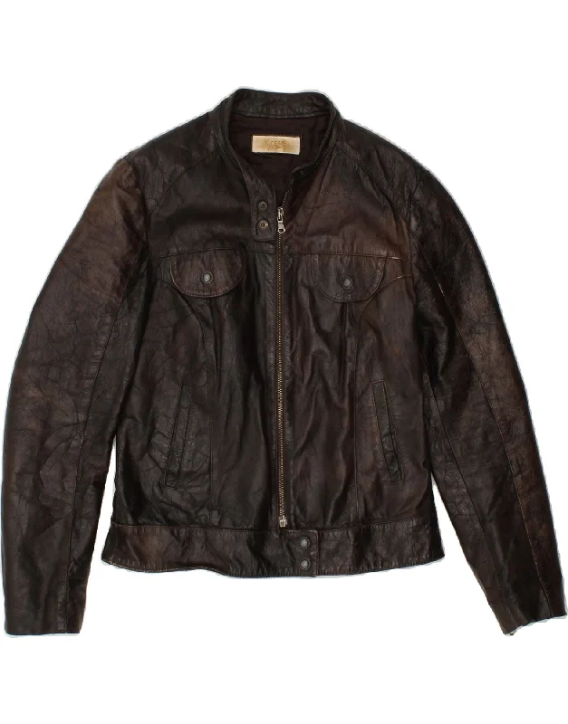 VINTAGE Womens Crop Leather Jacket IT 42 Medium Brown Leather