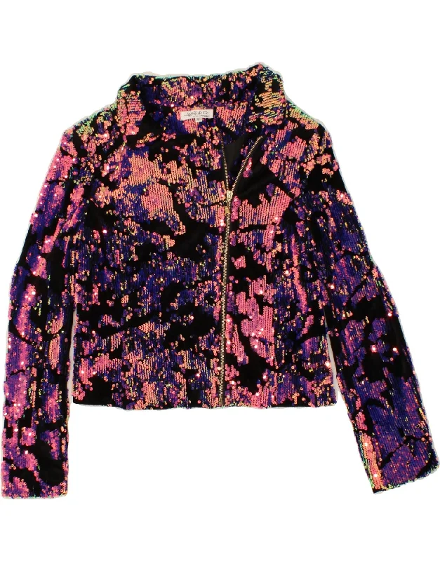 VINTAGE Womens Crop Sequin Bomber Jacket UK 10 Small Multicoloured