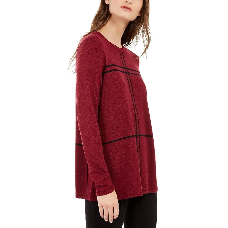 Alfani Women's Grid-Pattern Sweater Red Size Small