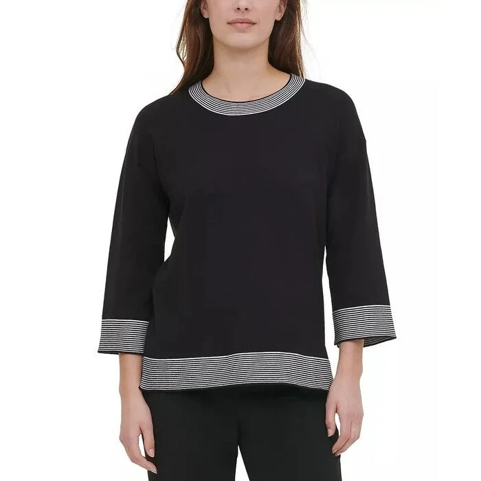 Calvin Klein Women's Border Trim Sweater Black Size Medium