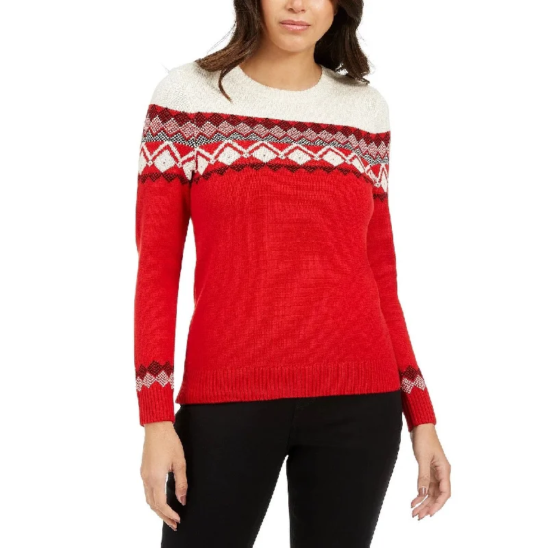 Charter Club Women's Colorblocked Fair Isle Sweater Medium Red Size M