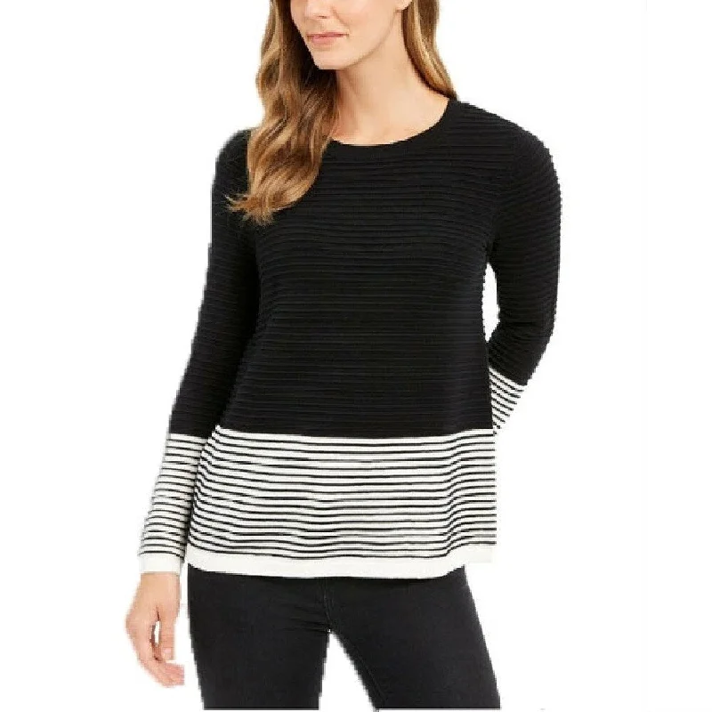 Charter Club Women's Colorblocked Ottoman Sweater Black Size Large