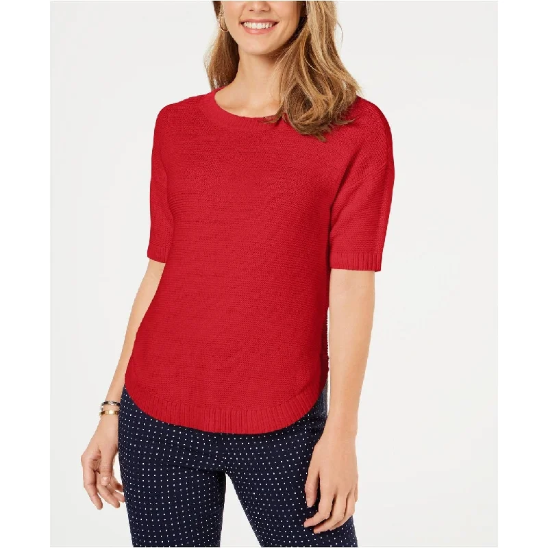 Charter Club Women's Cotton Short-Sleeve Sweater Bright Red Size Extra Large - X-Large