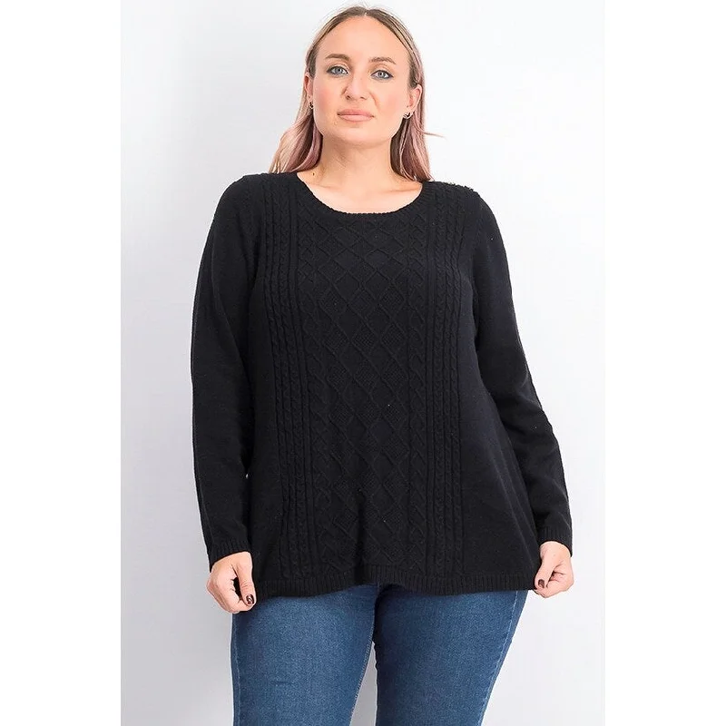 Charter Club Women's Plus Size Cable-Knit Sweater Black Size OX