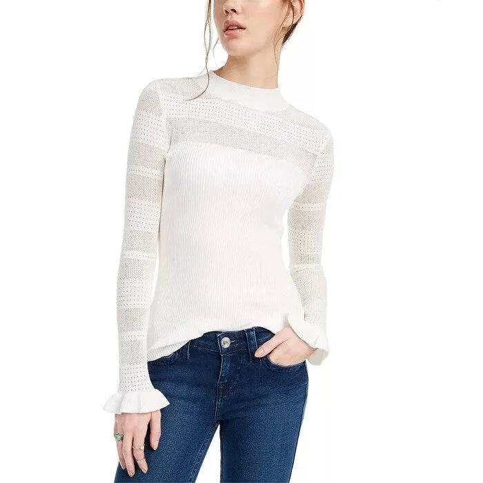 Crave Fame Junior's Pointelle Trim Sweater White Size X-Large