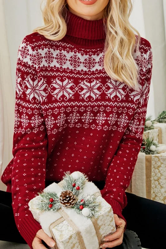 WOMEN WINTER SNOW PRINTING TURTLE NECK SWEATER